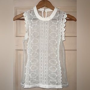 White Lace Sleeveless Top (See-Through)